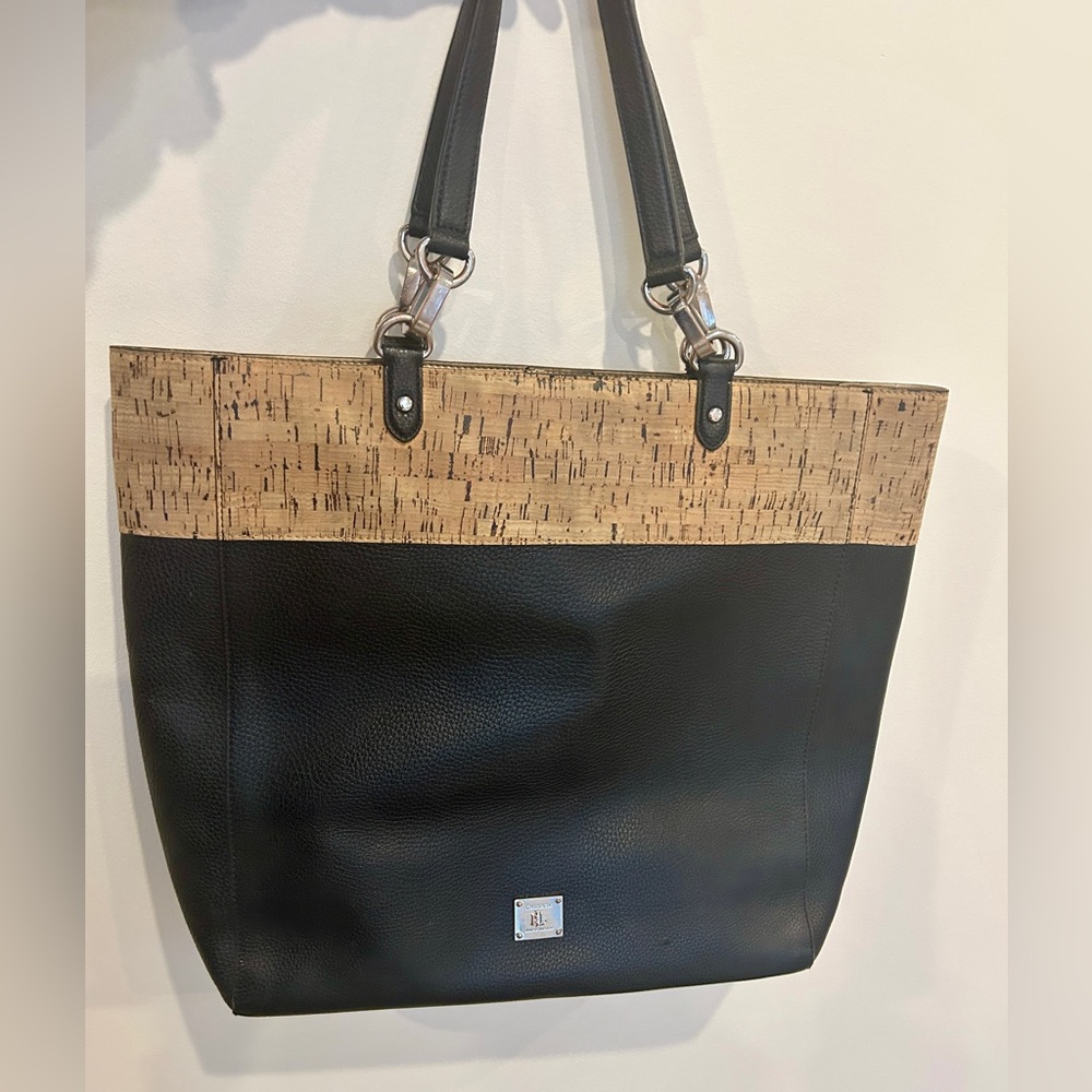 Ralph Lauren cork and black tote with magnetic closure